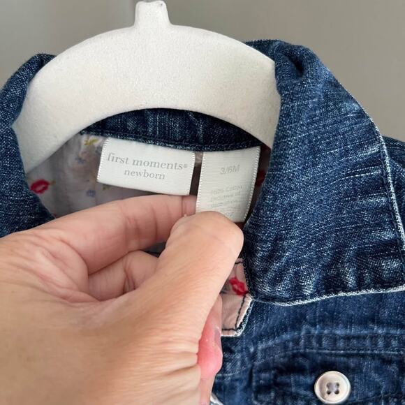 Vintage 12 Month Baby Toddler Girl Denim Blue Jean Jacket Embroidered Flower - Picture 2 of 10